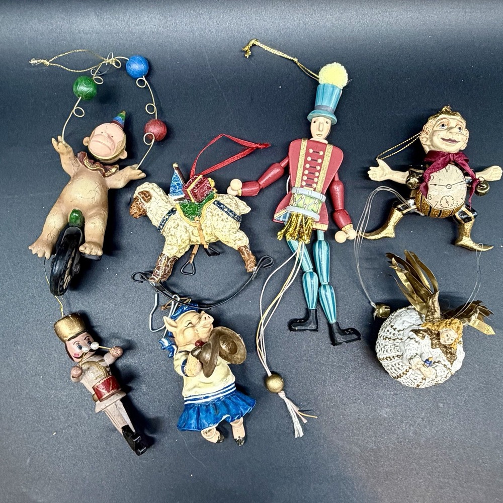 Vintage Style Christmas Ornaments Lot Of 7 Whimsical Circus Nutcracker